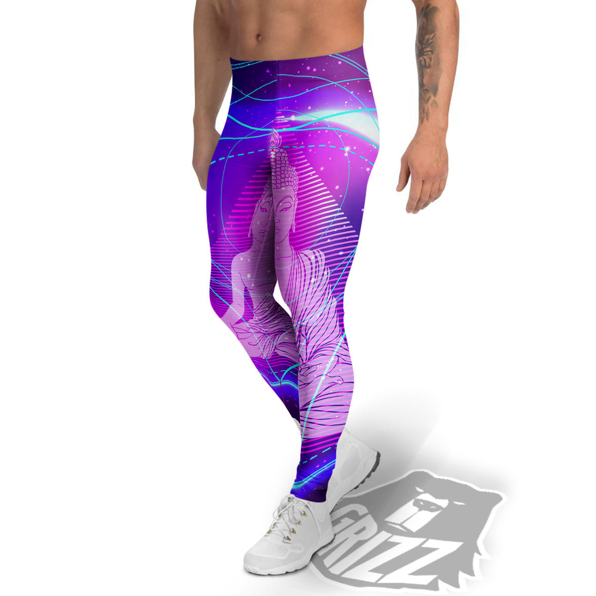 Buddha Teal And Purple Print Men's Leggings-grizzshop