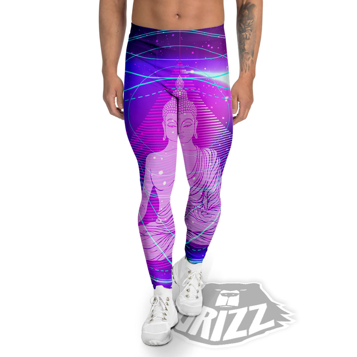 Buddha Teal And Purple Print Men's Leggings-grizzshop