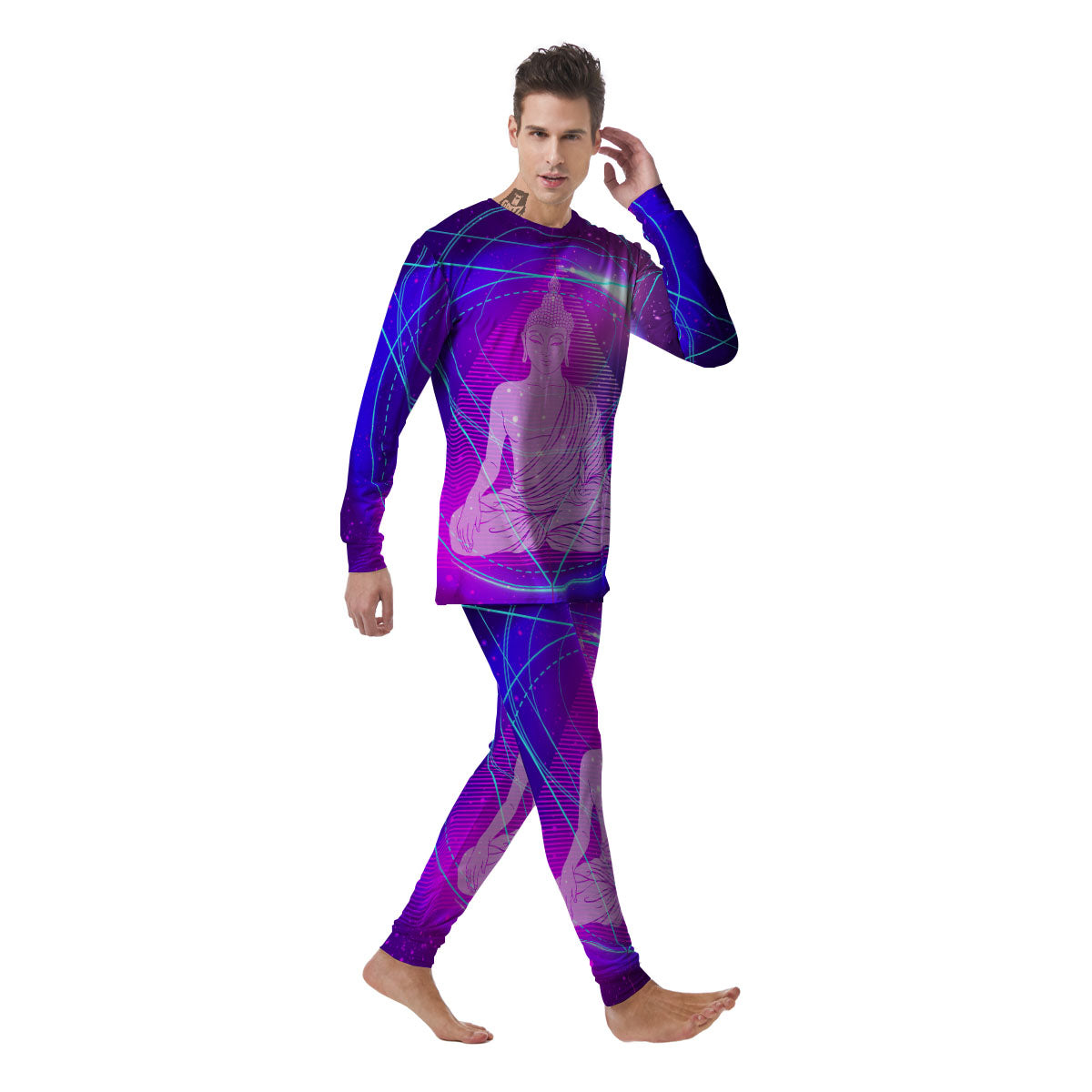 Buddha Teal And Purple Print Men's Pajamas-grizzshop