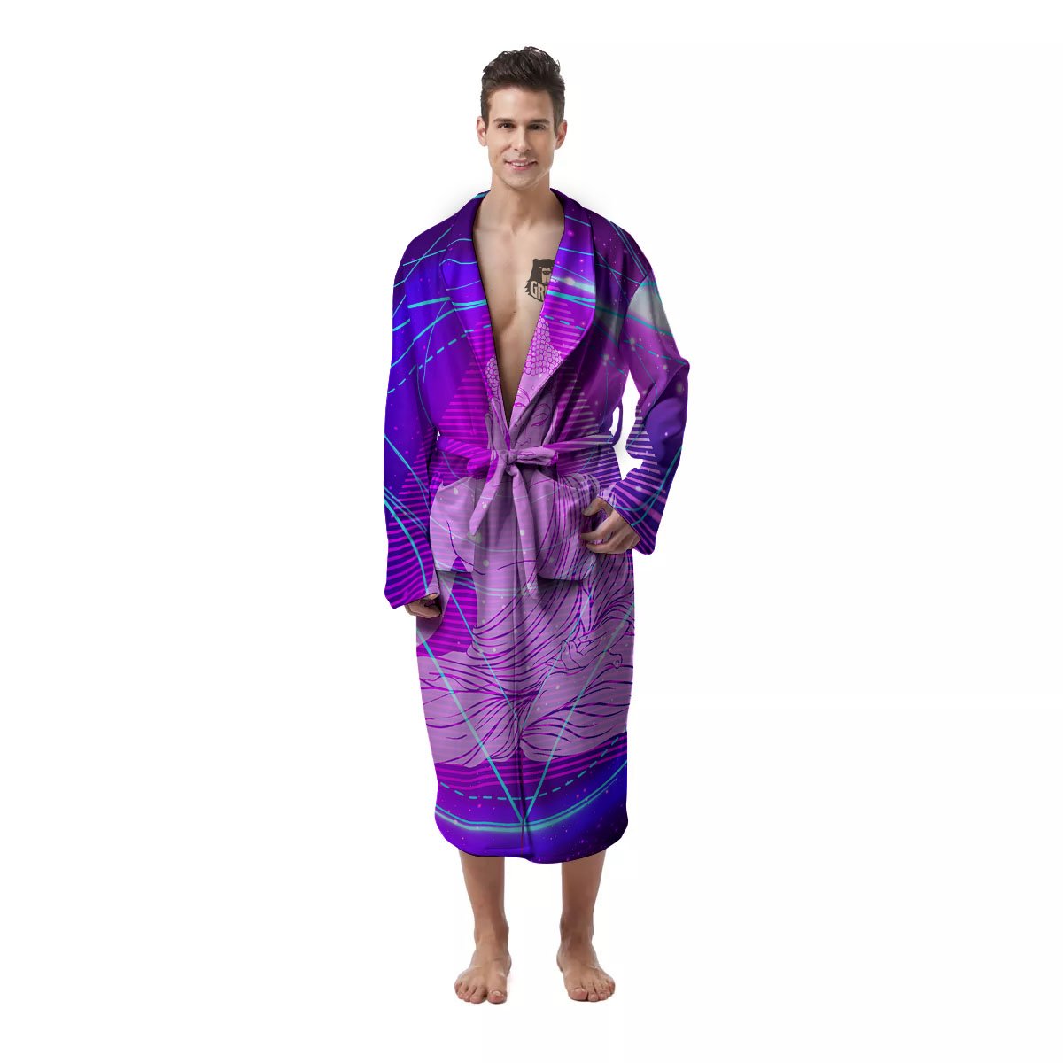 Buddha Teal And Purple Print Men's Robe-grizzshop