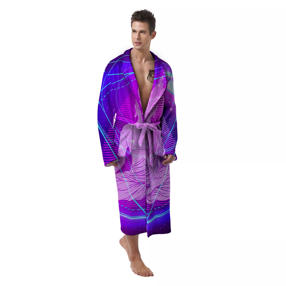 Buddha Teal And Purple Print Men's Robe-grizzshop
