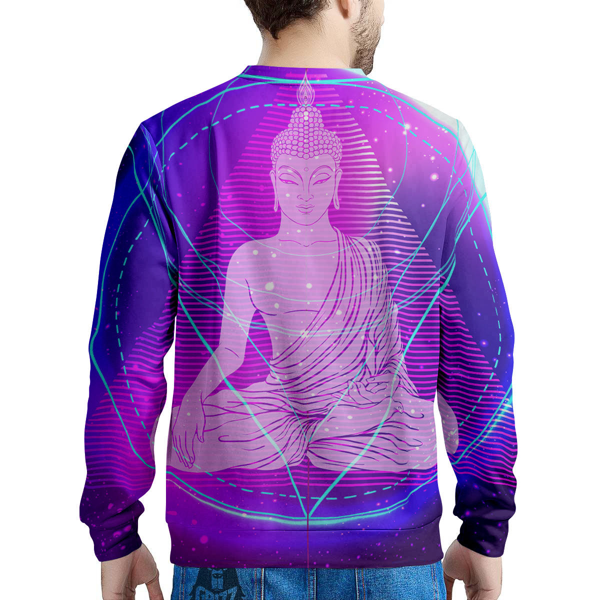 Buddha Teal And Purple Print Men's Sweatshirt-grizzshop