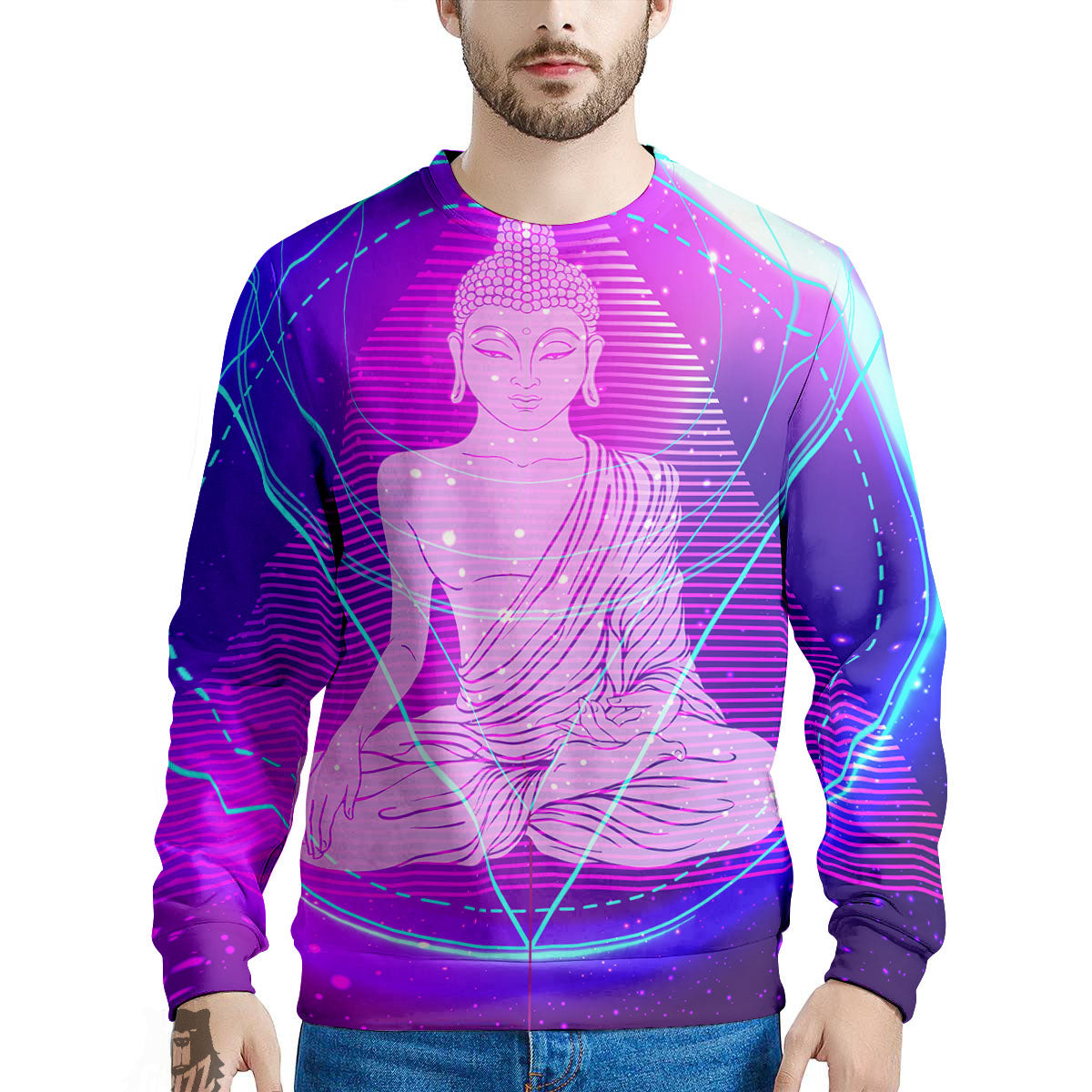 Buddha Teal And Purple Print Men's Sweatshirt-grizzshop