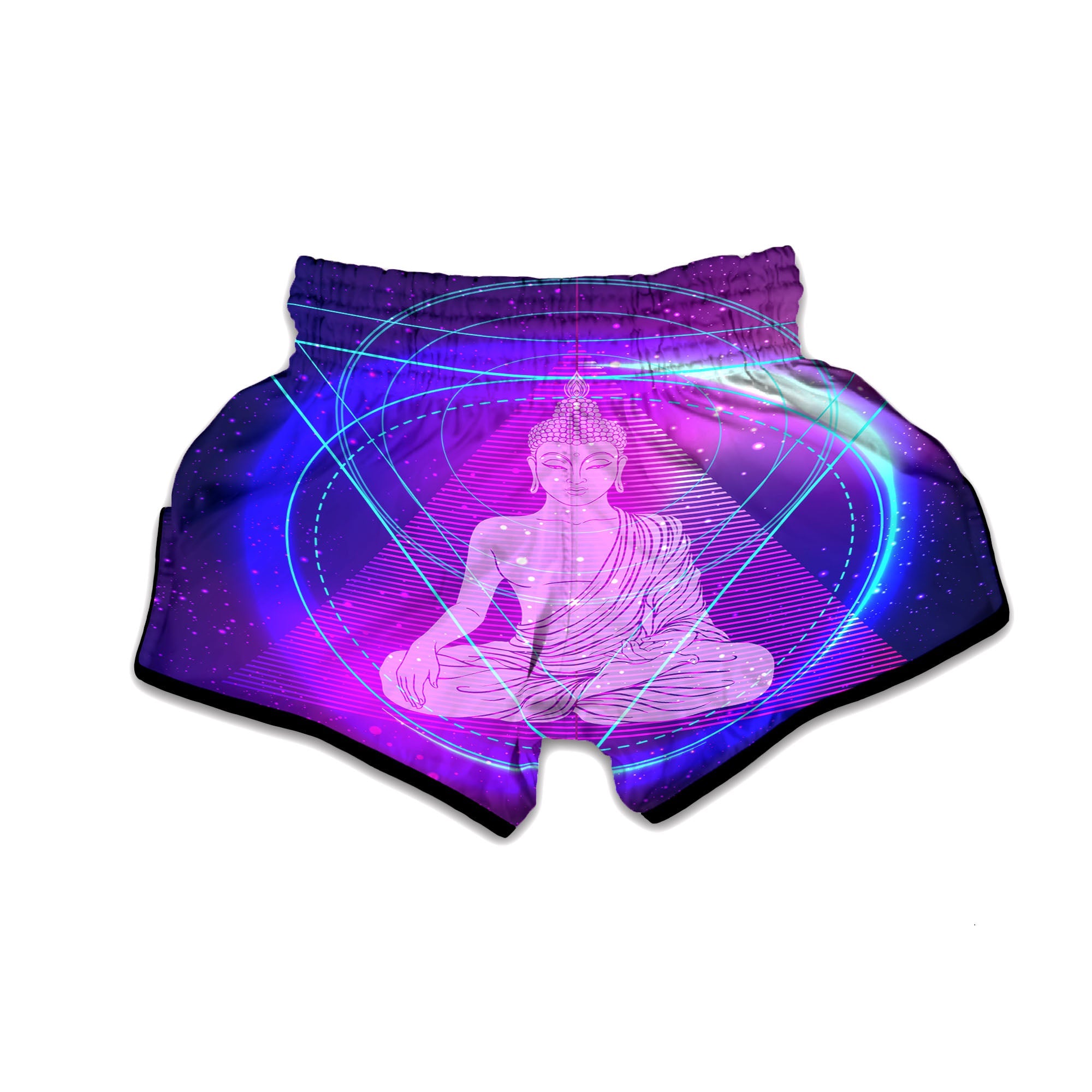 Buddha Teal And Purple Print Muay Thai Boxing Shorts-grizzshop