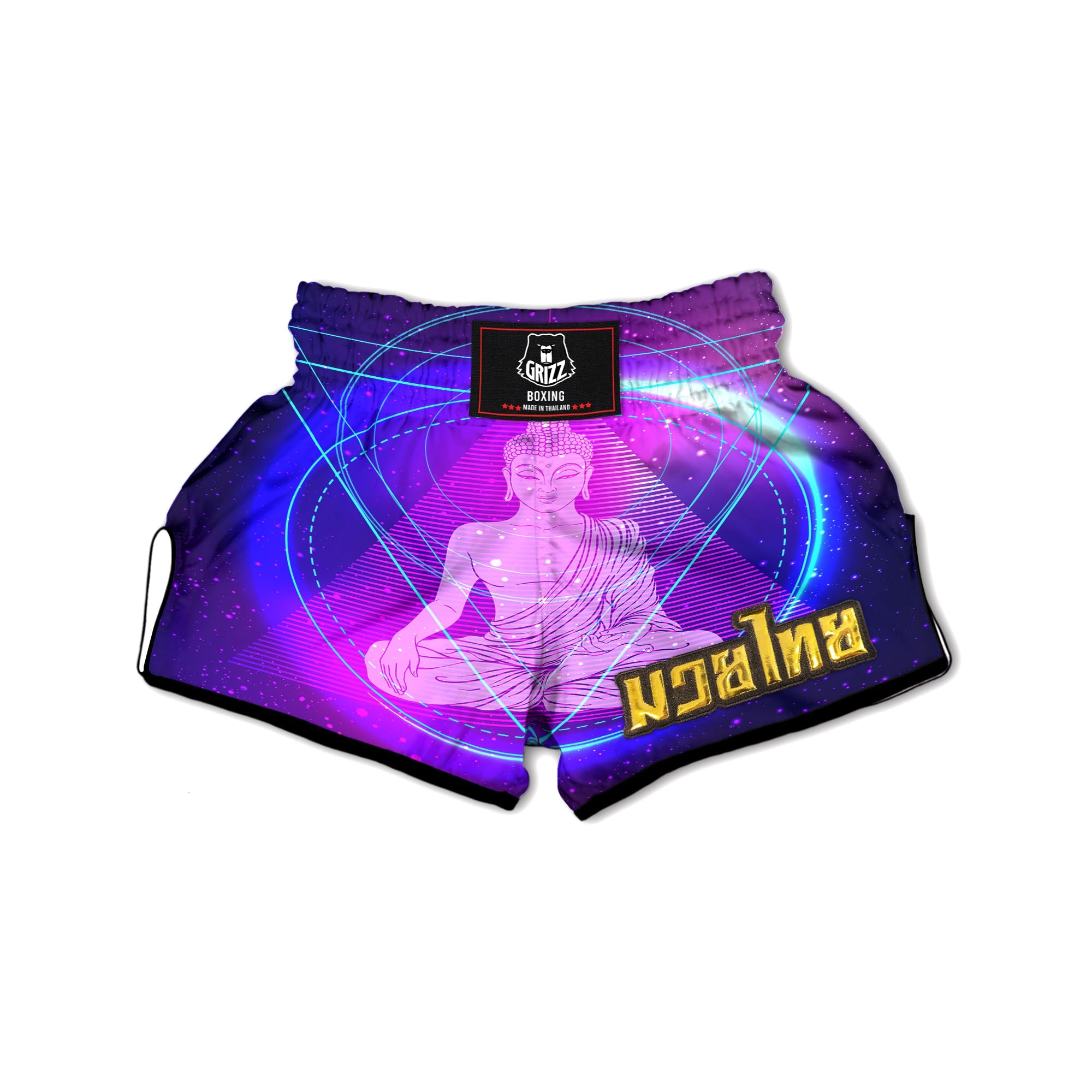 Buddha Teal And Purple Print Muay Thai Boxing Shorts-grizzshop