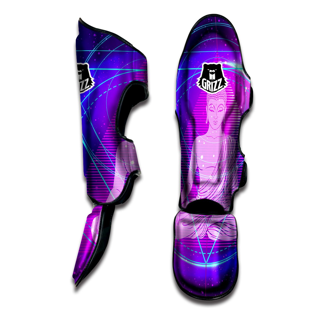 Buddha Teal And Purple Print Muay Thai Shin Guards-grizzshop