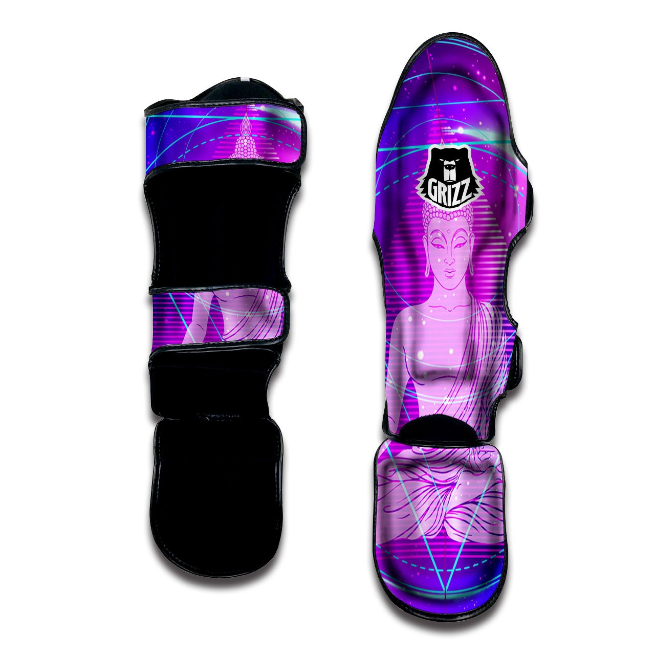 Buddha Teal And Purple Print Muay Thai Shin Guards-grizzshop