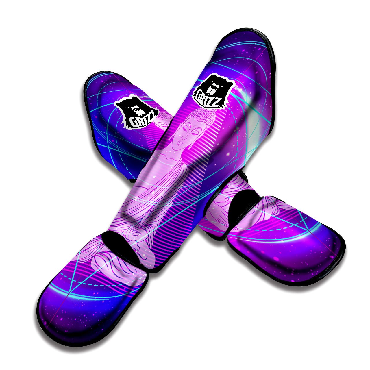 Buddha Teal And Purple Print Muay Thai Shin Guards-grizzshop