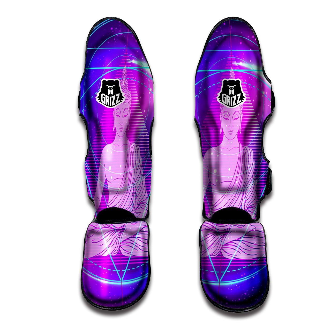 Buddha Teal And Purple Print Muay Thai Shin Guards-grizzshop