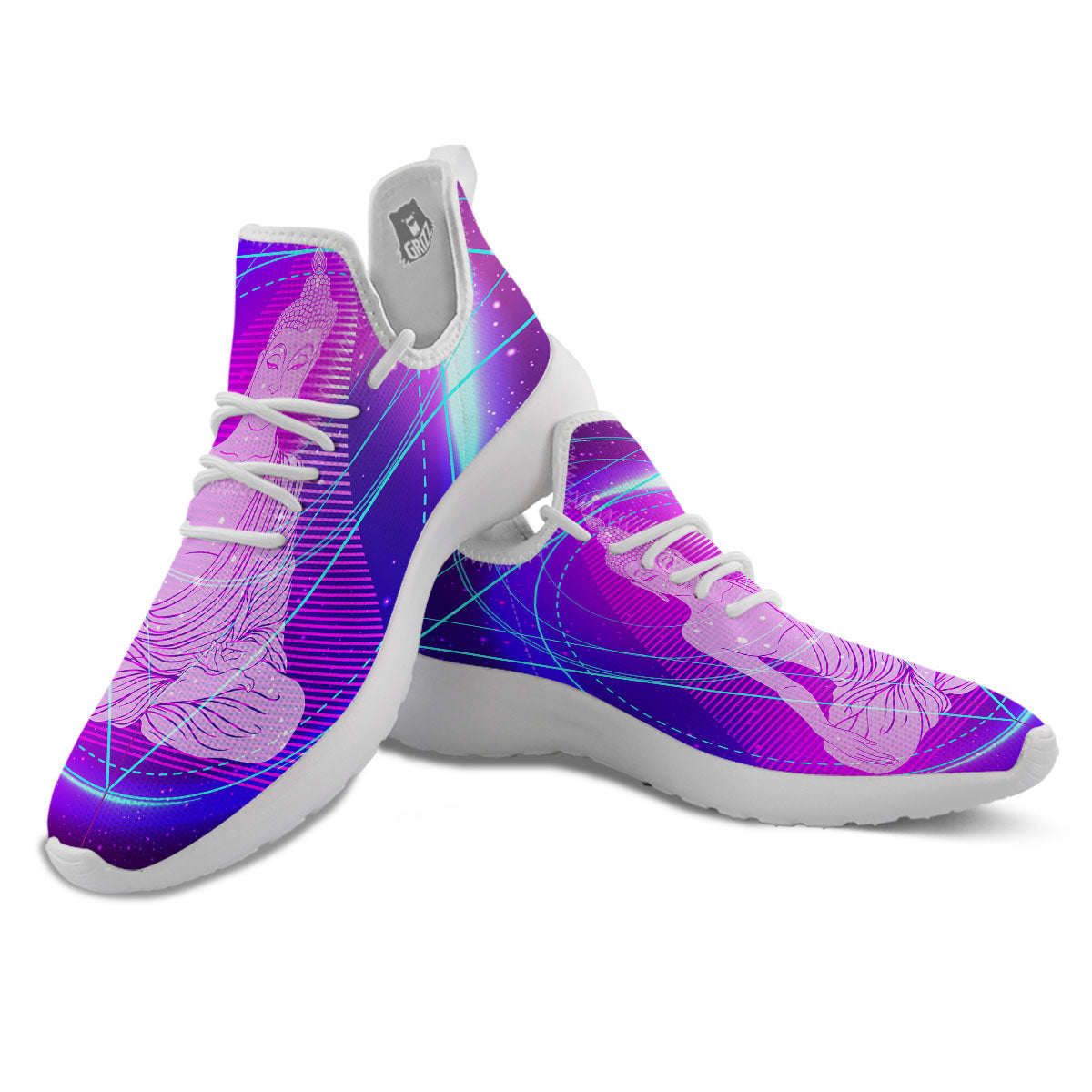 Buddha Teal And Purple Print White Athletic Shoes-grizzshop