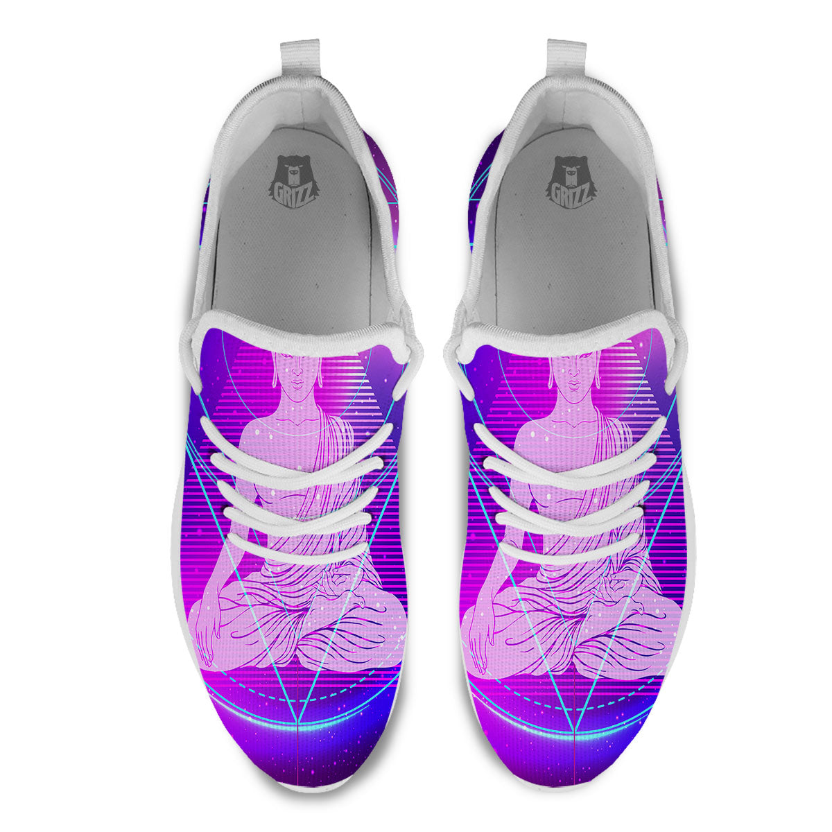 Buddha Teal And Purple Print White Athletic Shoes-grizzshop