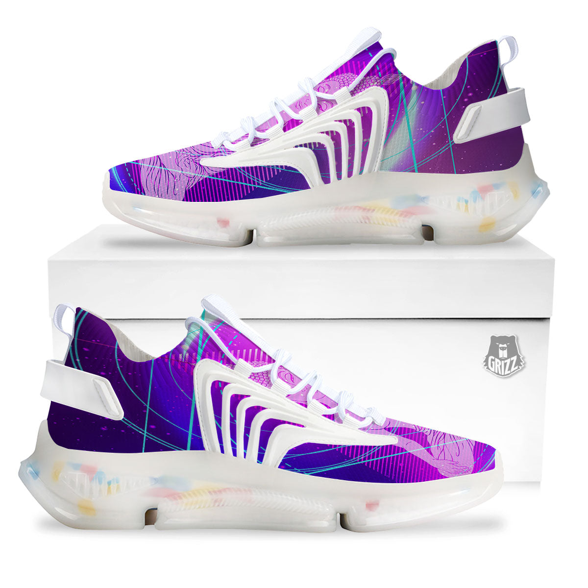 Buddha Teal And Purple Print White Gym Shoes-grizzshop