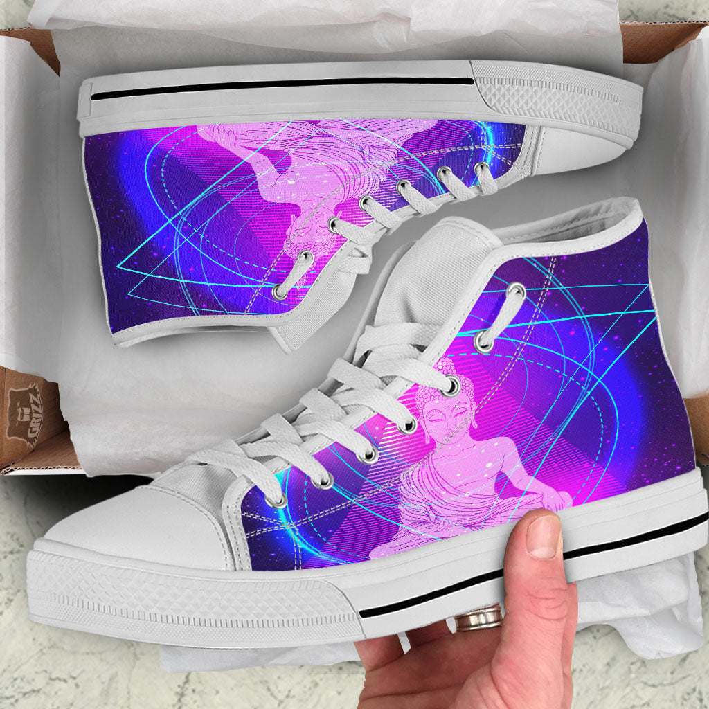 Buddha Teal And Purple Print White High Top Shoes-grizzshop