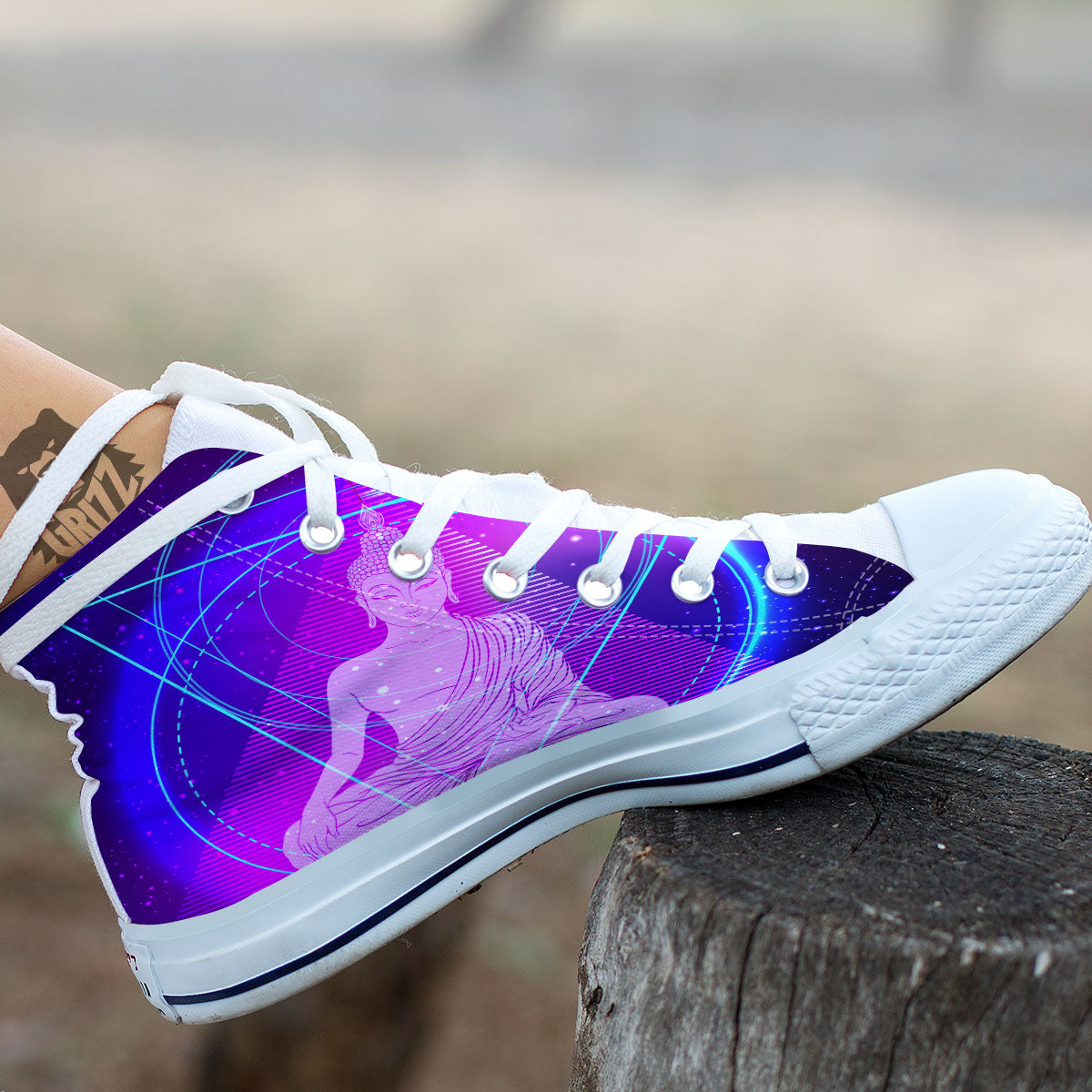Buddha Teal And Purple Print White High Top Shoes-grizzshop