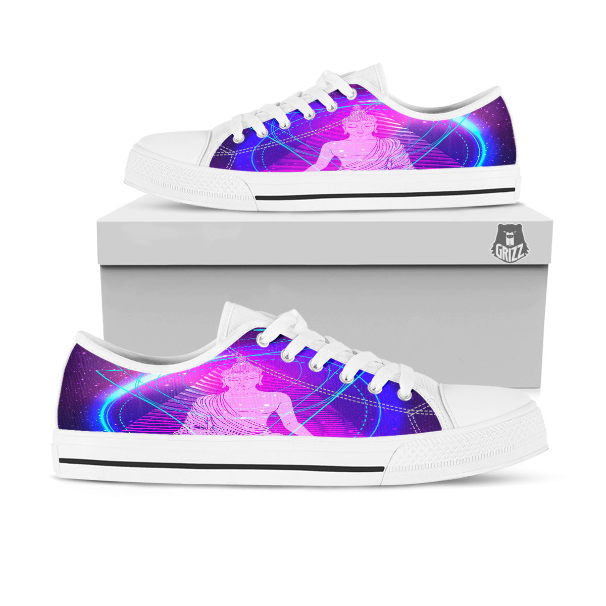 Buddha Teal And Purple Print White Low Top Shoes-grizzshop