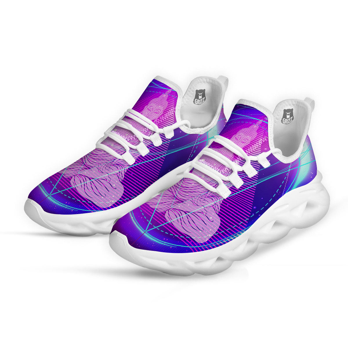 Buddha Teal And Purple Print White Running Shoes-grizzshop