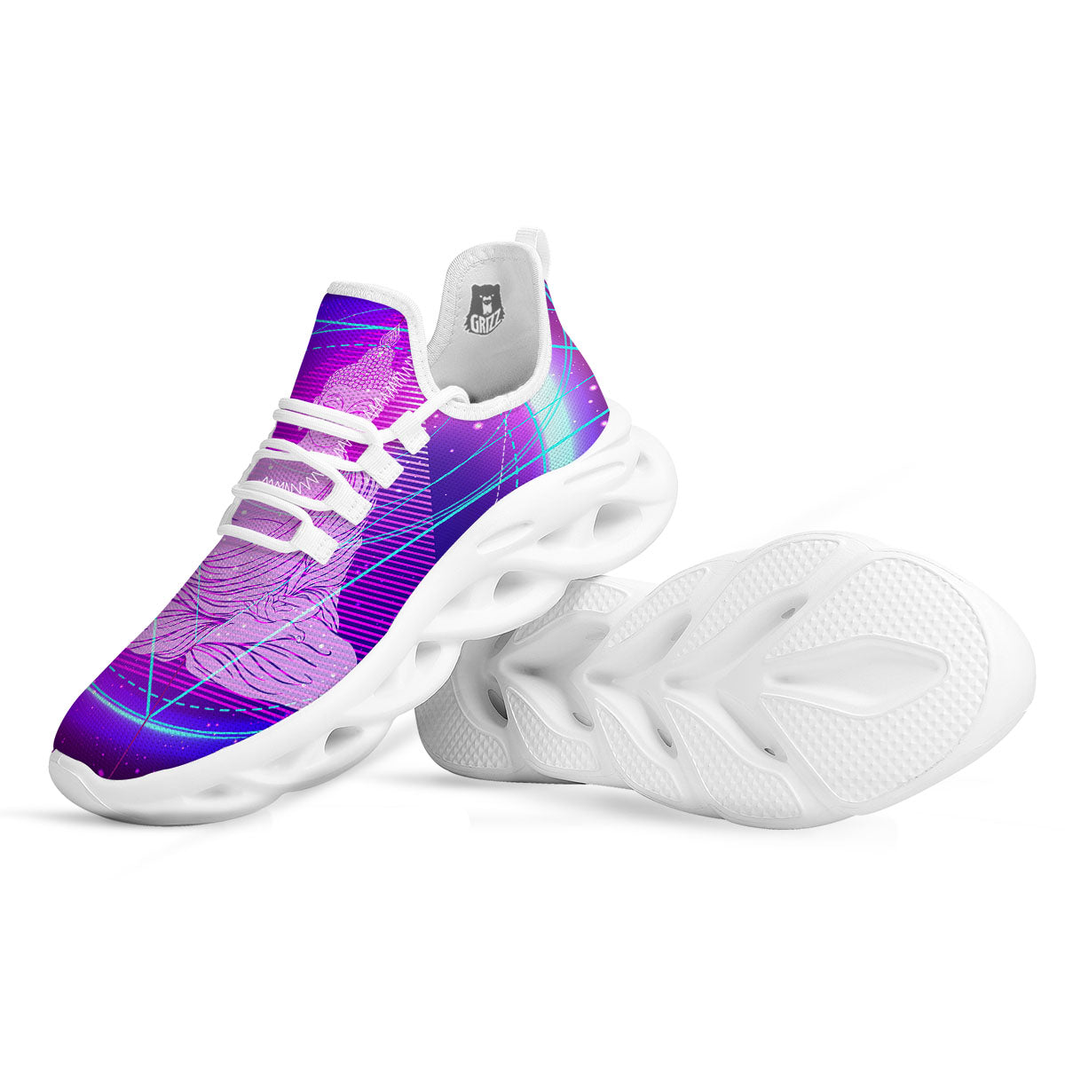 Buddha Teal And Purple Print White Running Shoes-grizzshop