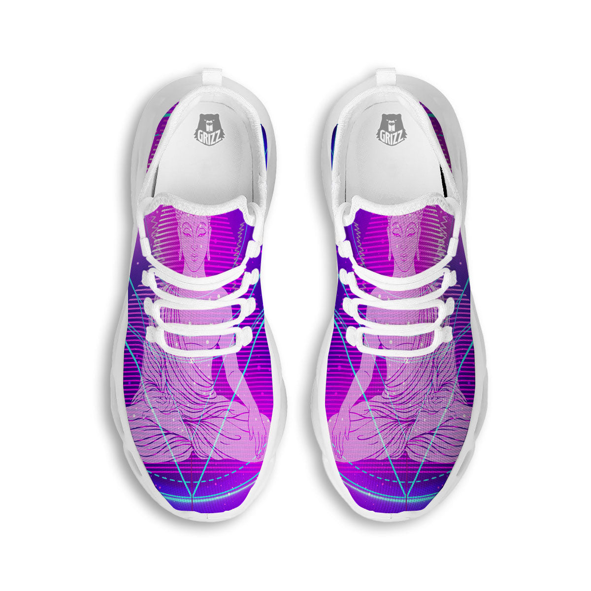 Buddha Teal And Purple Print White Running Shoes-grizzshop