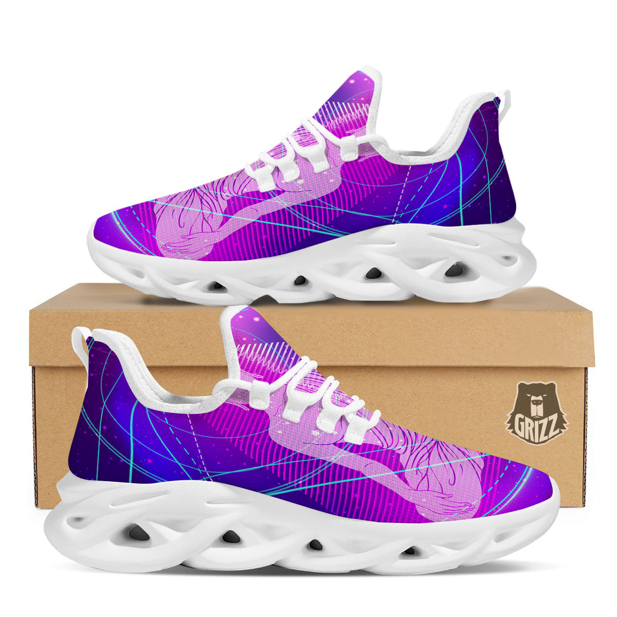 Buddha Teal And Purple Print White Running Shoes-grizzshop