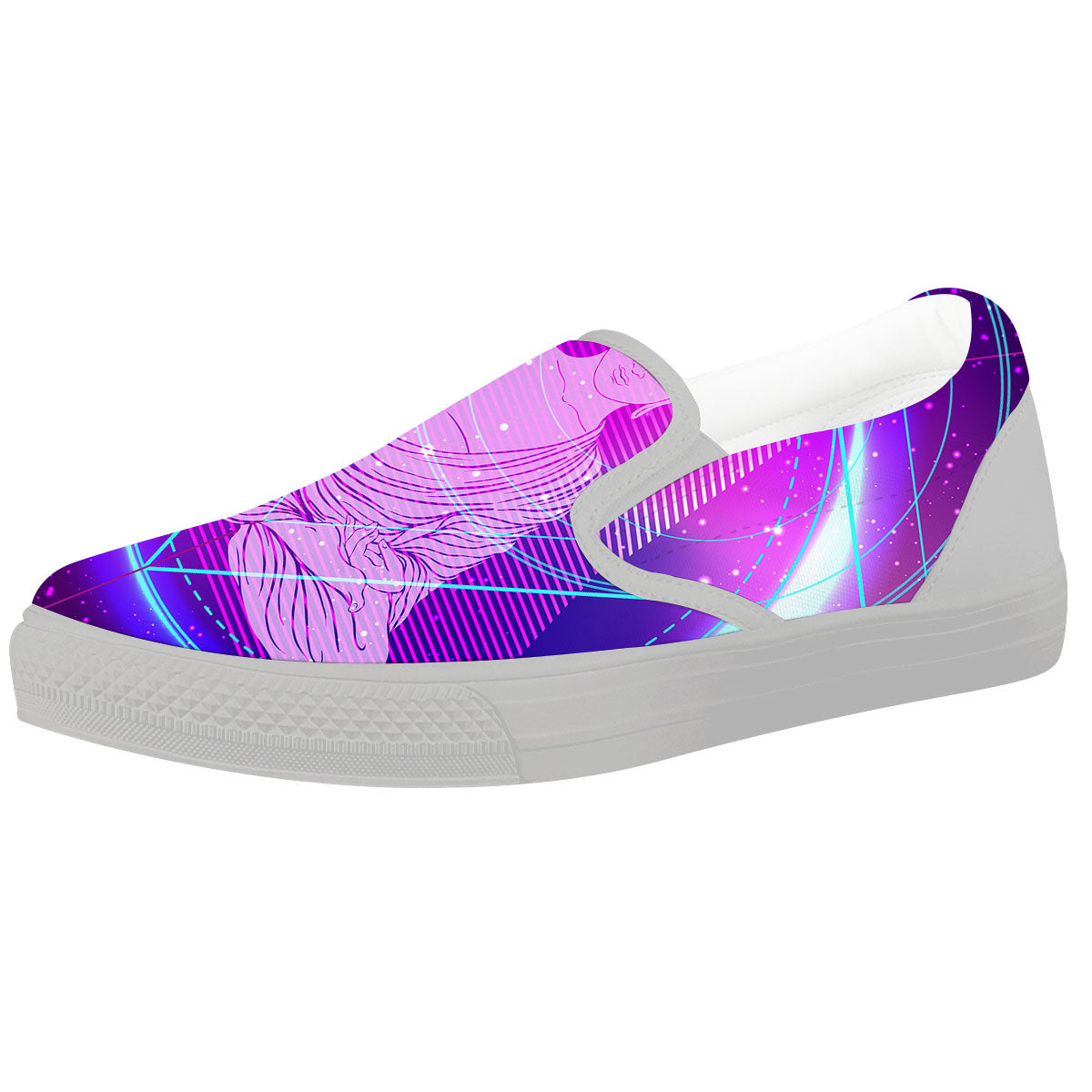 Buddha Teal And Purple Print White Slip On Shoes-grizzshop