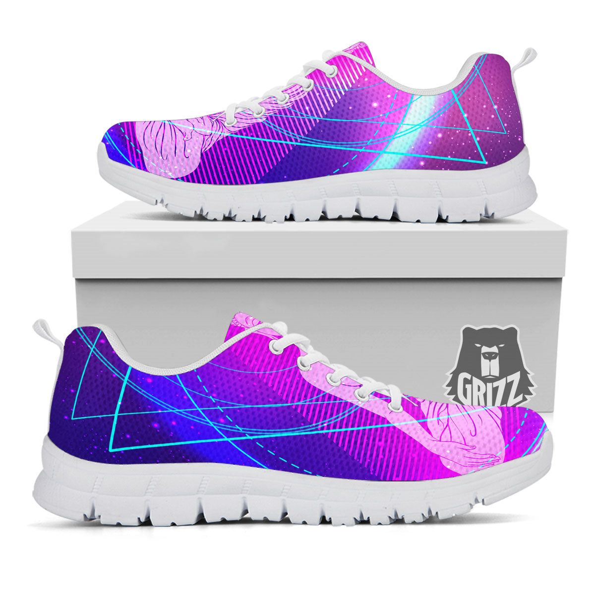 Buddha Teal And Purple Print White Sneaker-grizzshop