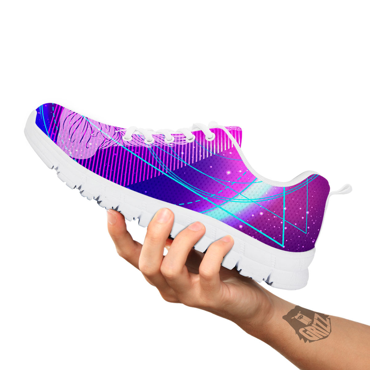 Buddha Teal And Purple Print White Sneaker-grizzshop