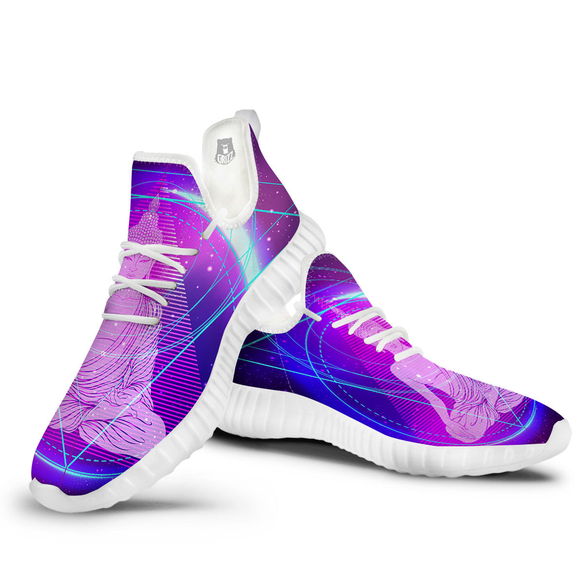 Buddha Teal And Purple Print White Walking Shoes-grizzshop