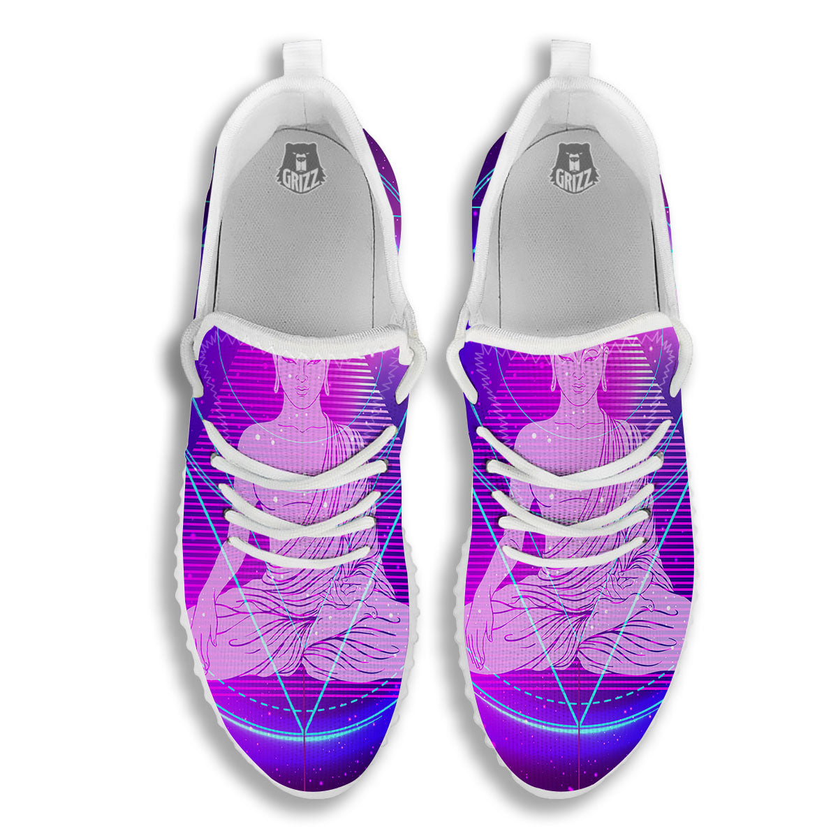 Buddha Teal And Purple Print White Walking Shoes-grizzshop