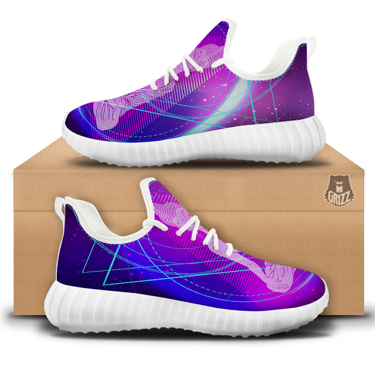 Buddha Teal And Purple Print White Walking Shoes-grizzshop