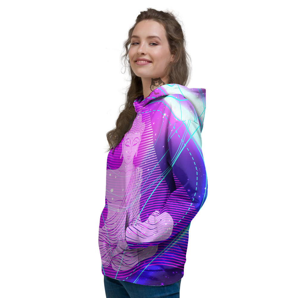 Buddha Teal And Purple Print Women's Hoodie-grizzshop