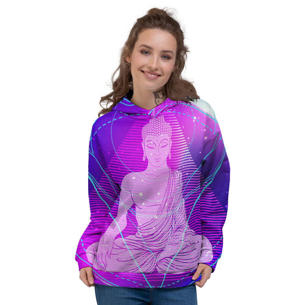 Buddha Teal And Purple Print Women's Hoodie-grizzshop