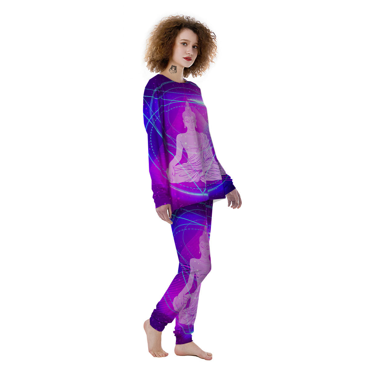 Buddha Teal And Purple Print Women's Pajamas-grizzshop