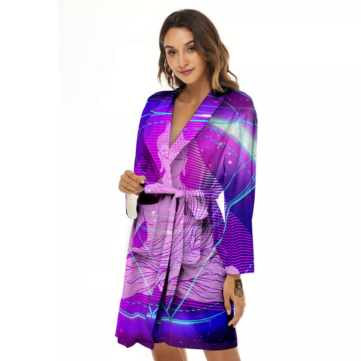 Buddha Teal And Purple Print Women's Robe-grizzshop