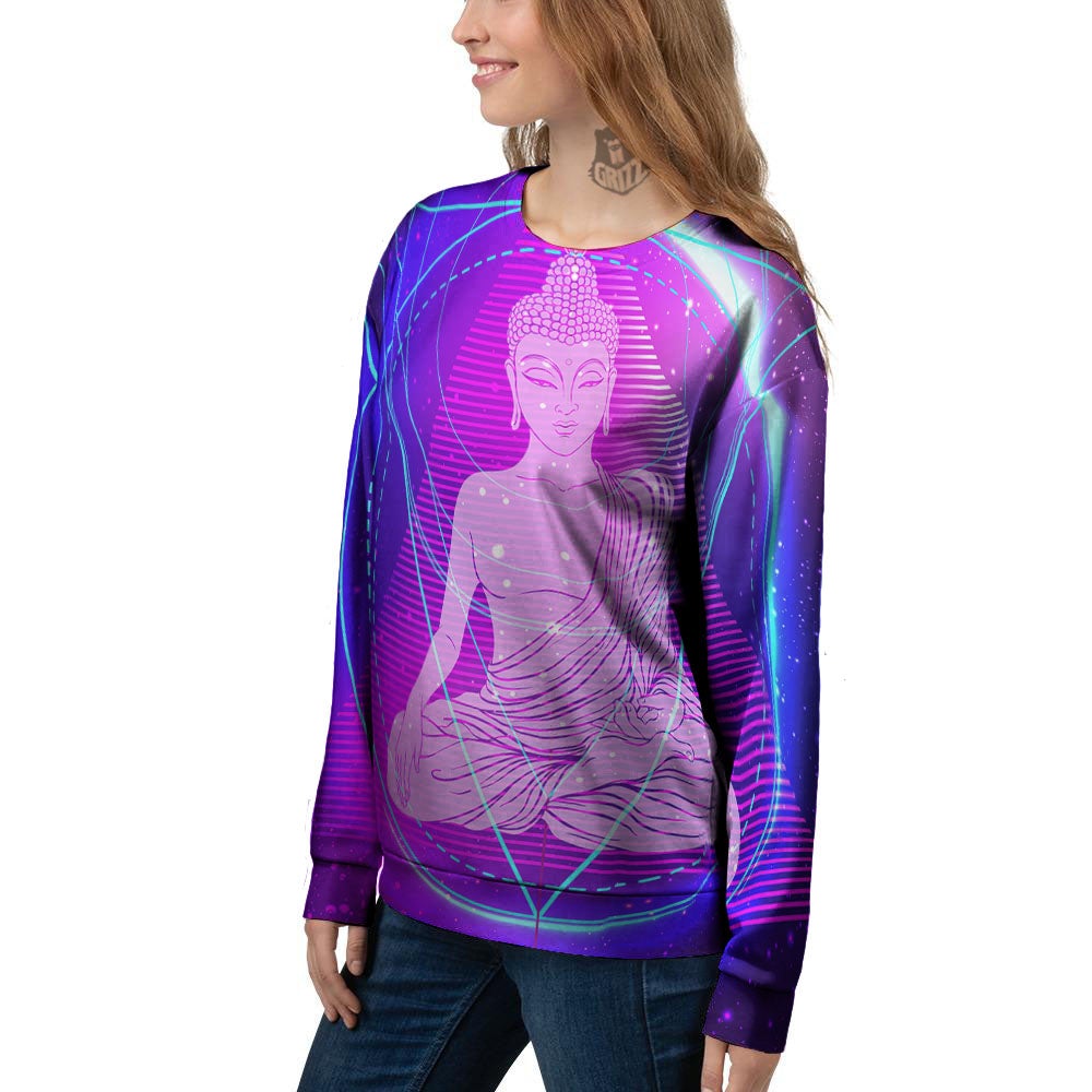 Buddha Teal And Purple Print Women's Sweatshirt-grizzshop