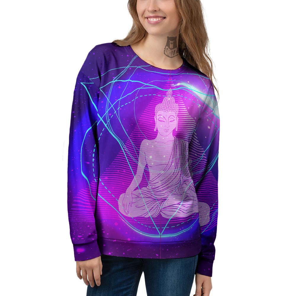 Buddha Teal And Purple Print Women's Sweatshirt-grizzshop
