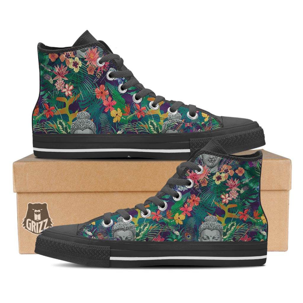 Buddha Tropical Print Pattern Black High Top Shoes-grizzshop