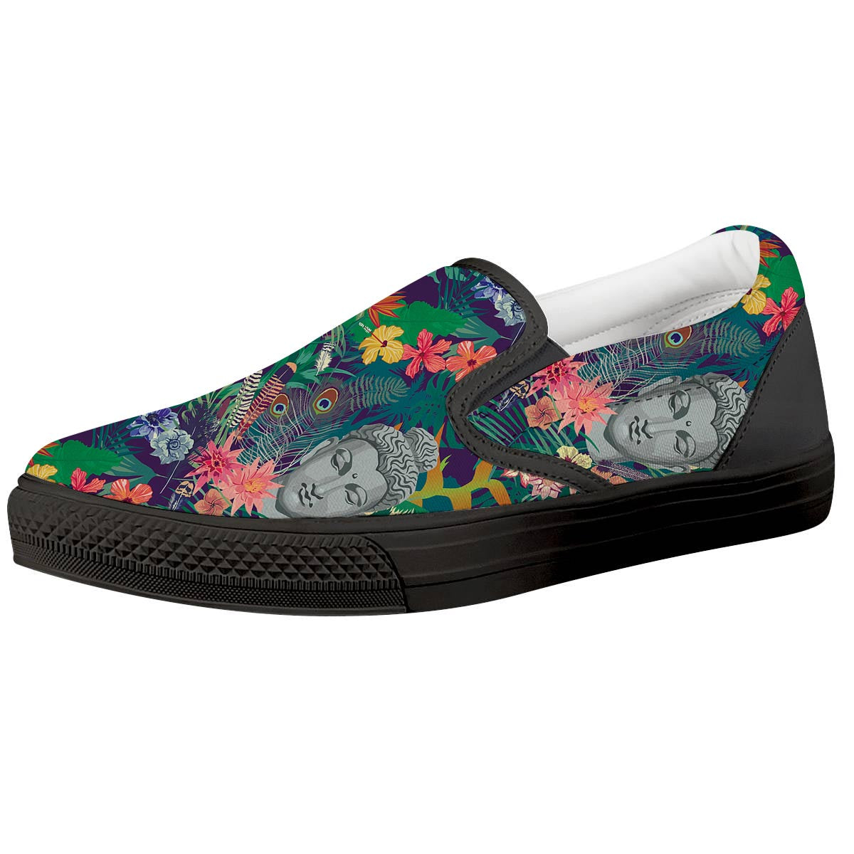 Buddha Tropical Print Pattern Black Slip On Shoes-grizzshop