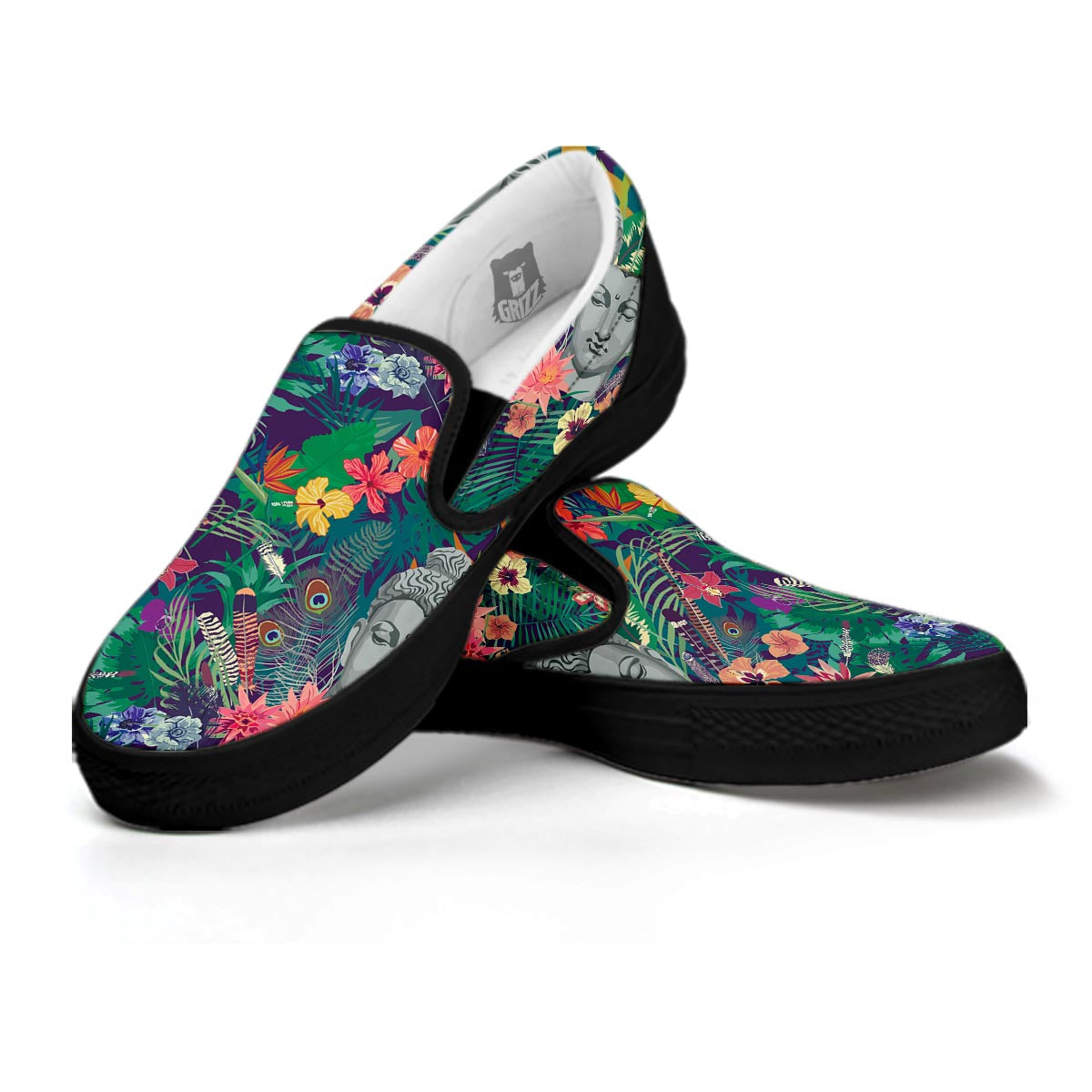 Buddha Tropical Print Pattern Black Slip On Shoes-grizzshop