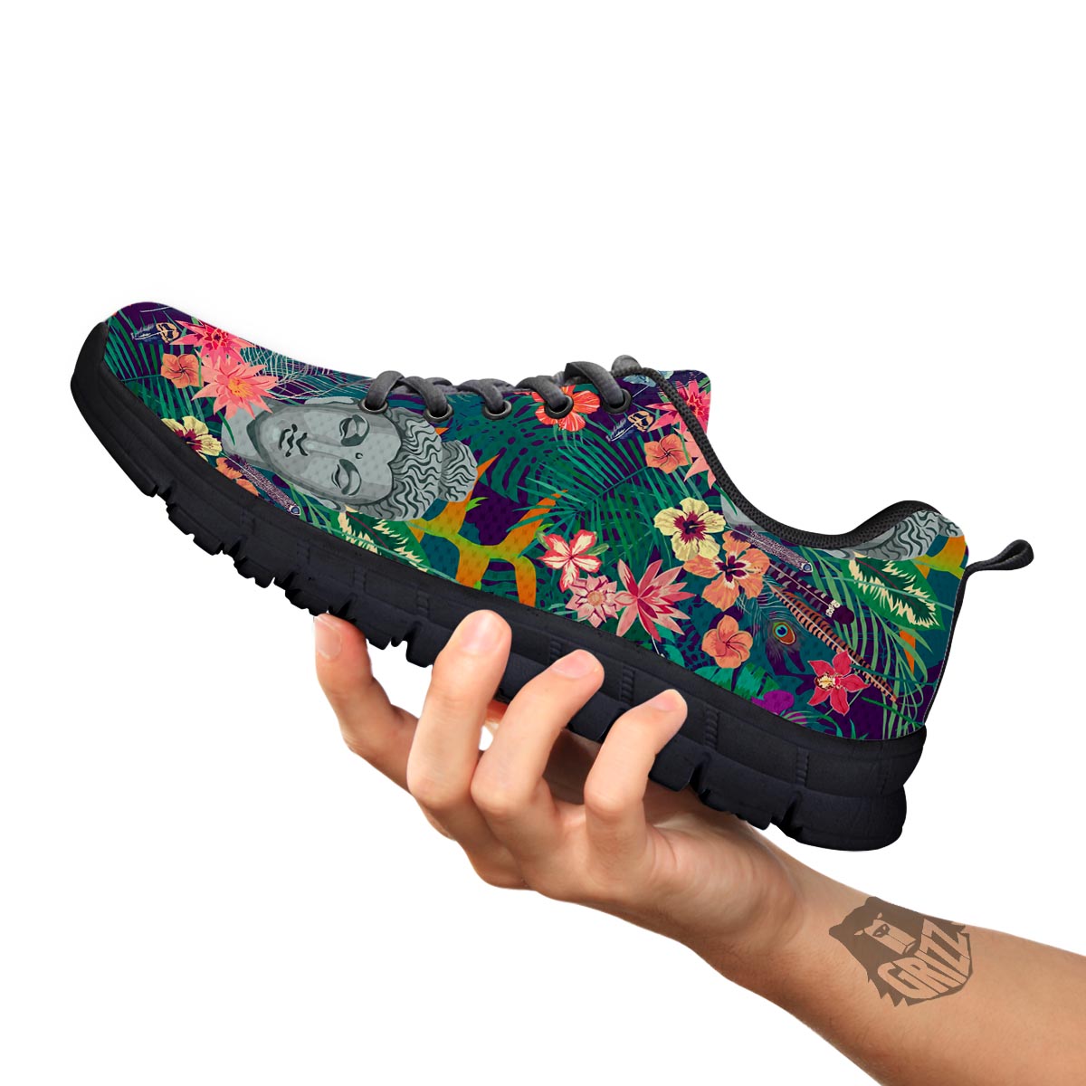 Buddha Tropical Print Pattern Black Sneaker-grizzshop