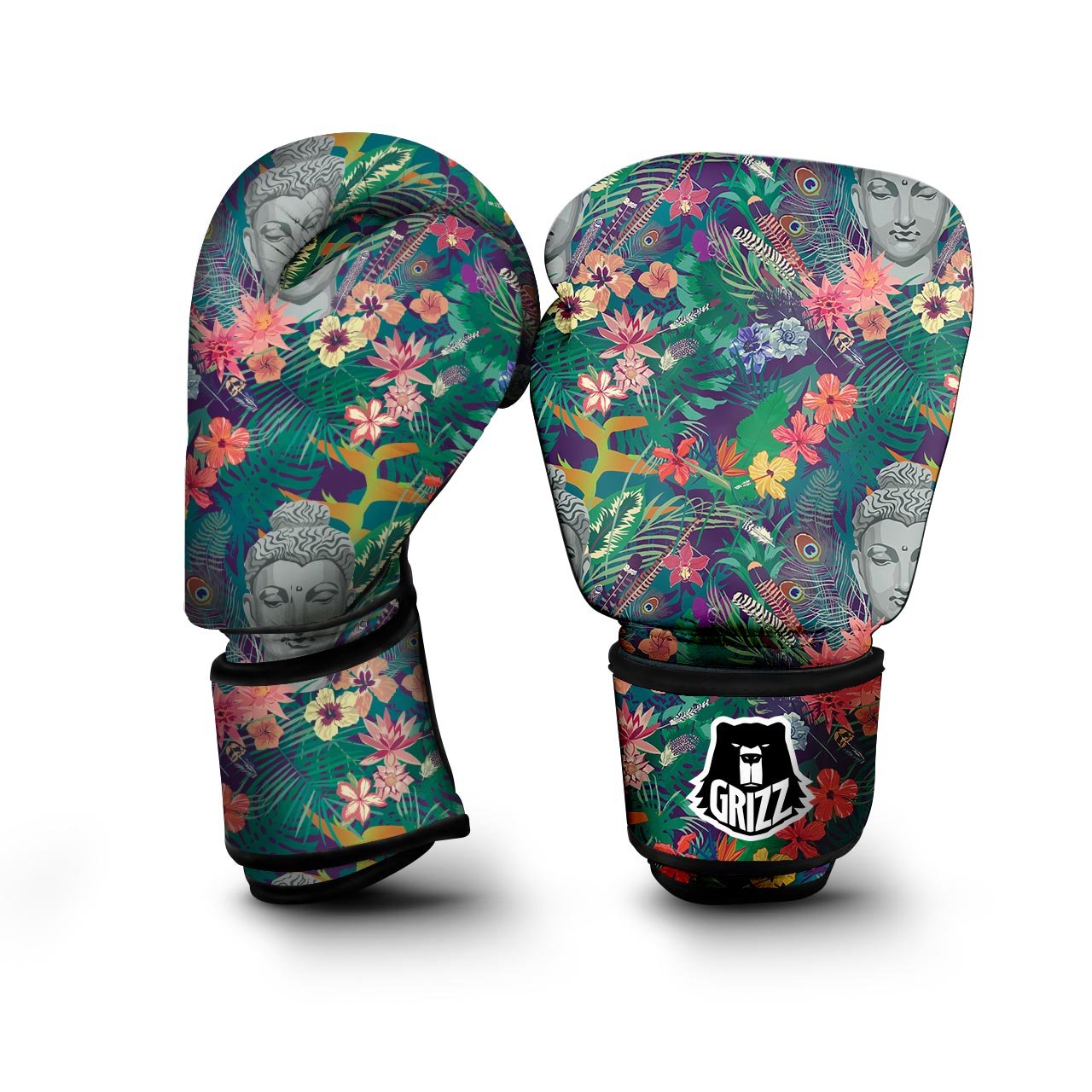 Buddha Tropical Print Pattern Boxing Gloves-grizzshop