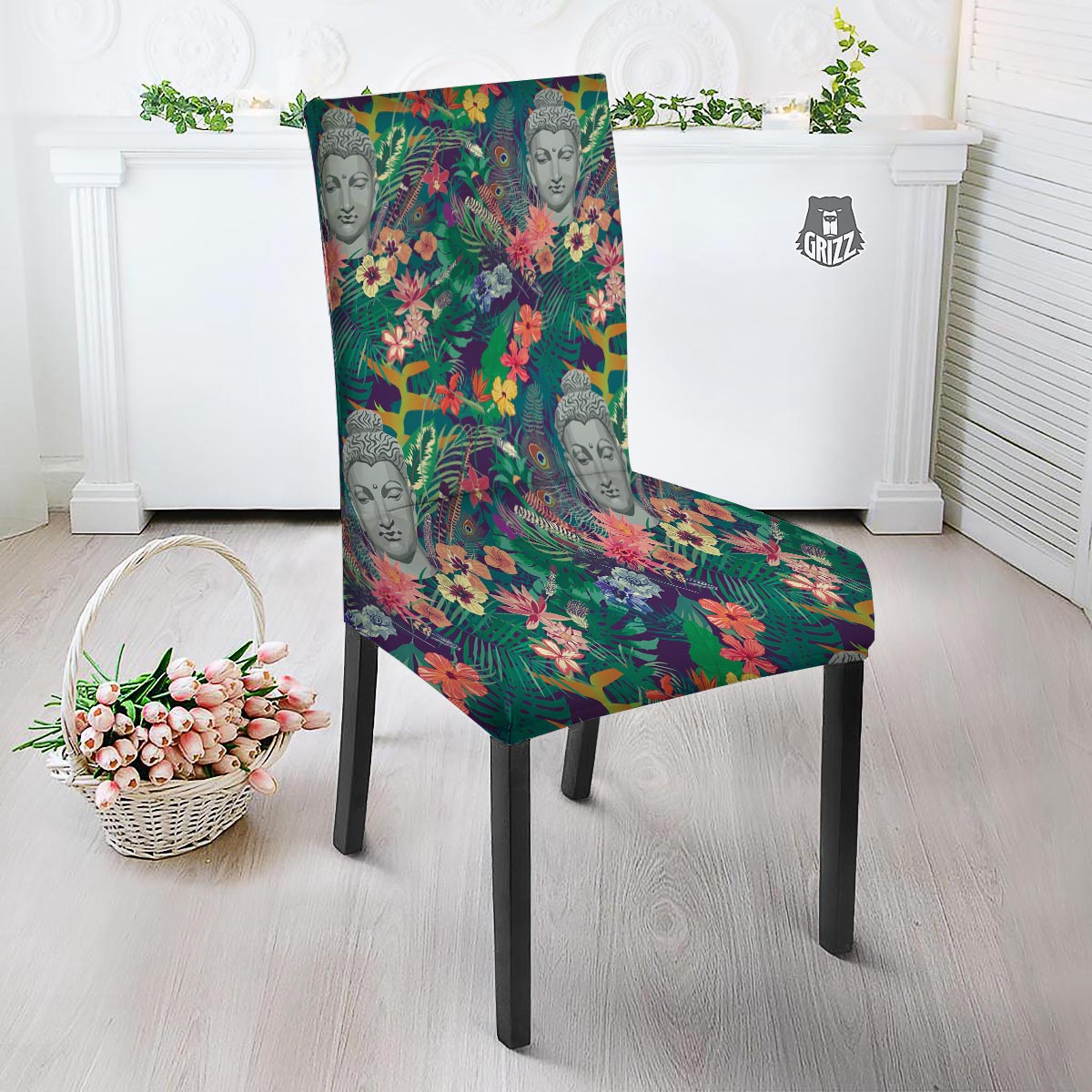Buddha Tropical Print Pattern Dining Chair Slipcover-grizzshop