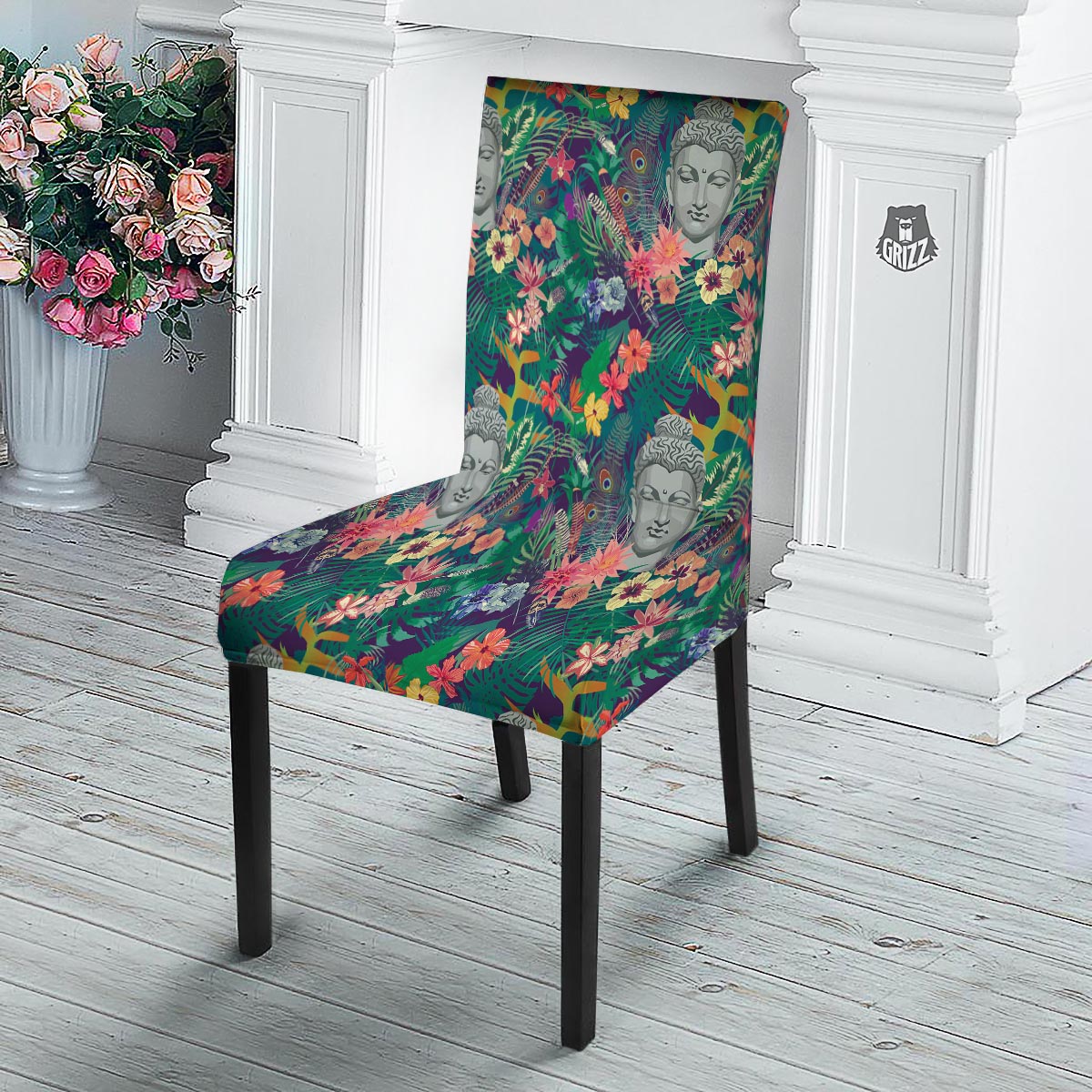 Buddha Tropical Print Pattern Dining Chair Slipcover-grizzshop