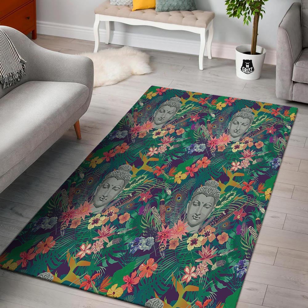 Buddha Tropical Print Pattern Floor Mat-grizzshop