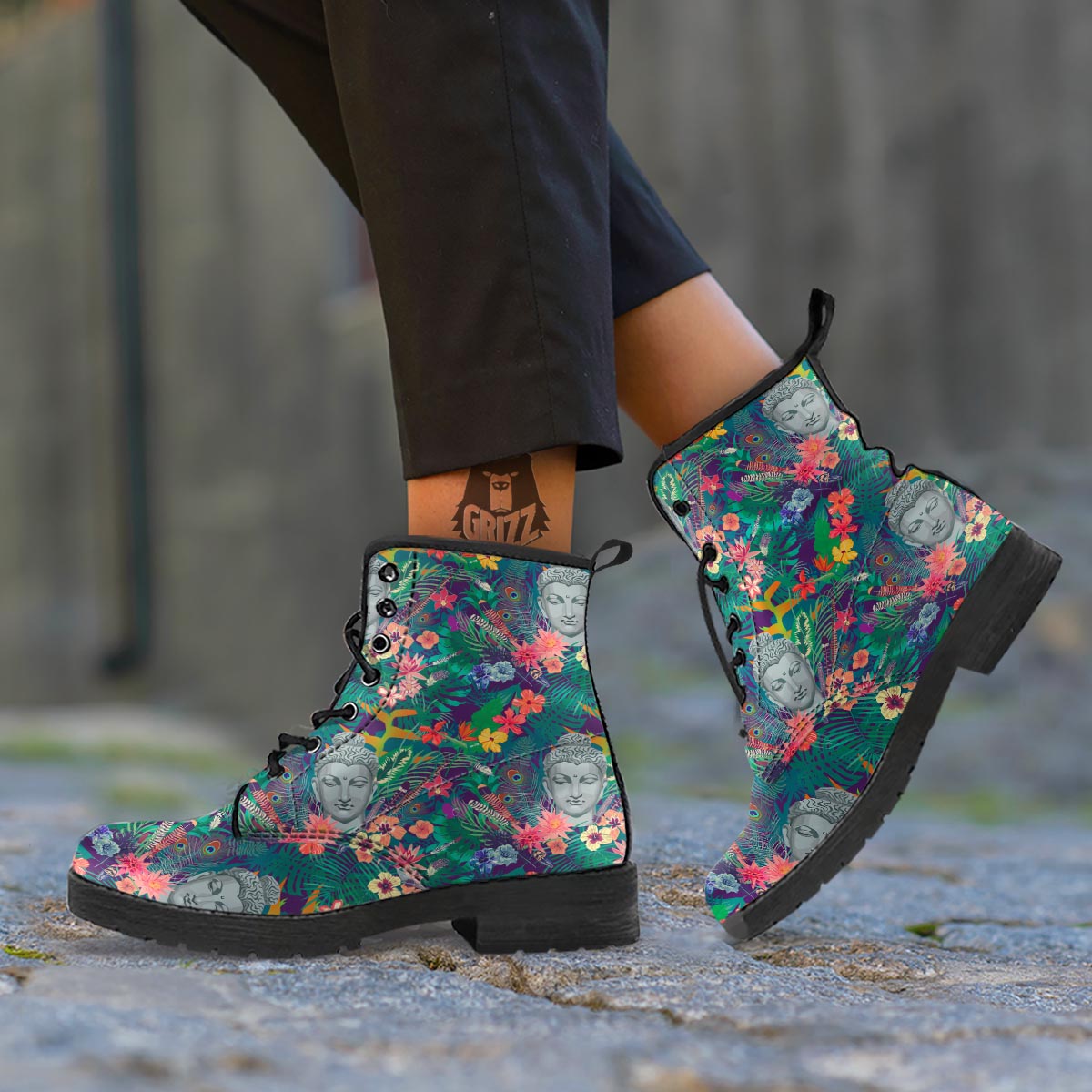 Buddha Tropical Print Pattern Leather Boots-grizzshop