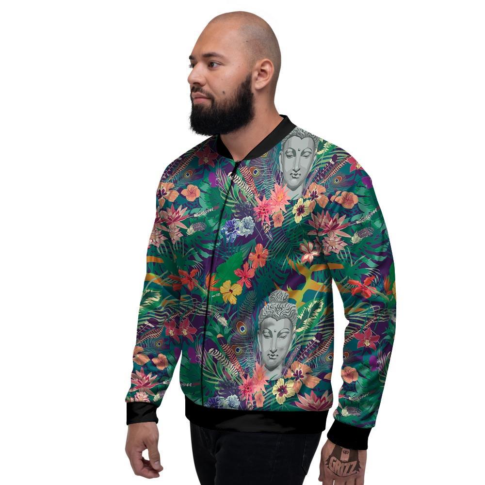 Buddha Tropical Print Pattern Men's Bomber Jacket-grizzshop