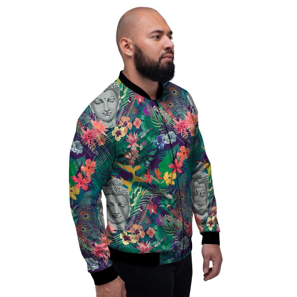 Buddha Tropical Print Pattern Men's Bomber Jacket-grizzshop