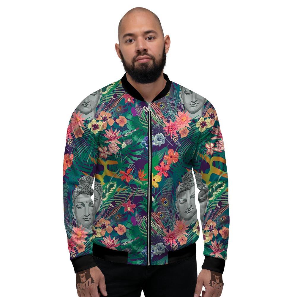 Buddha Tropical Print Pattern Men's Bomber Jacket-grizzshop