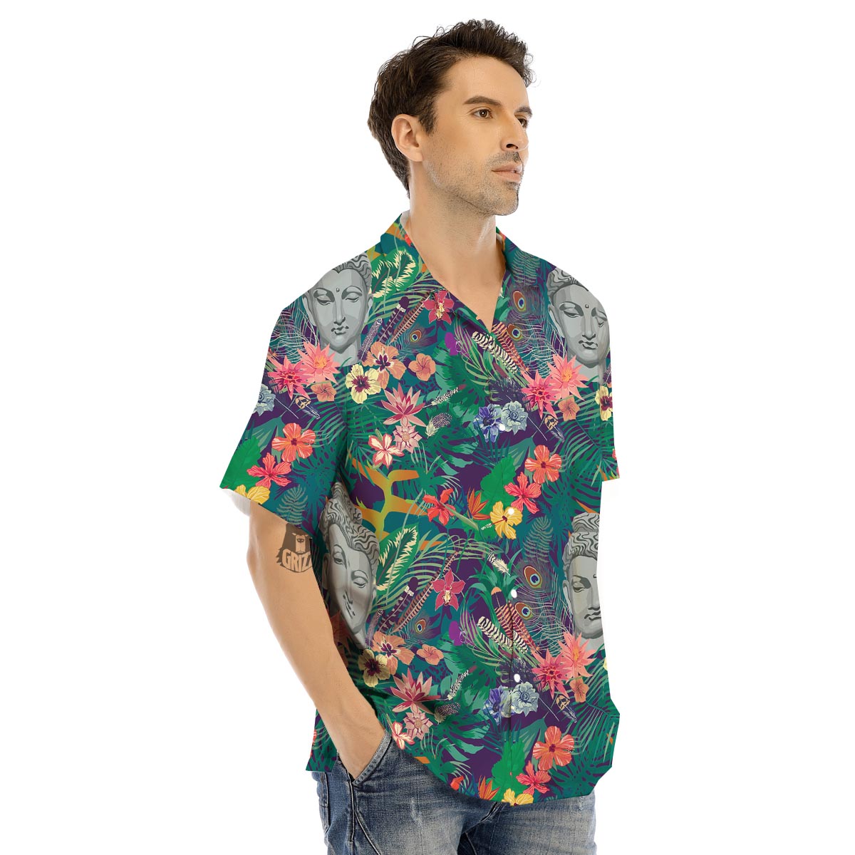 Buddha Tropical Print Pattern Men's Hawaiian Shirt-grizzshop