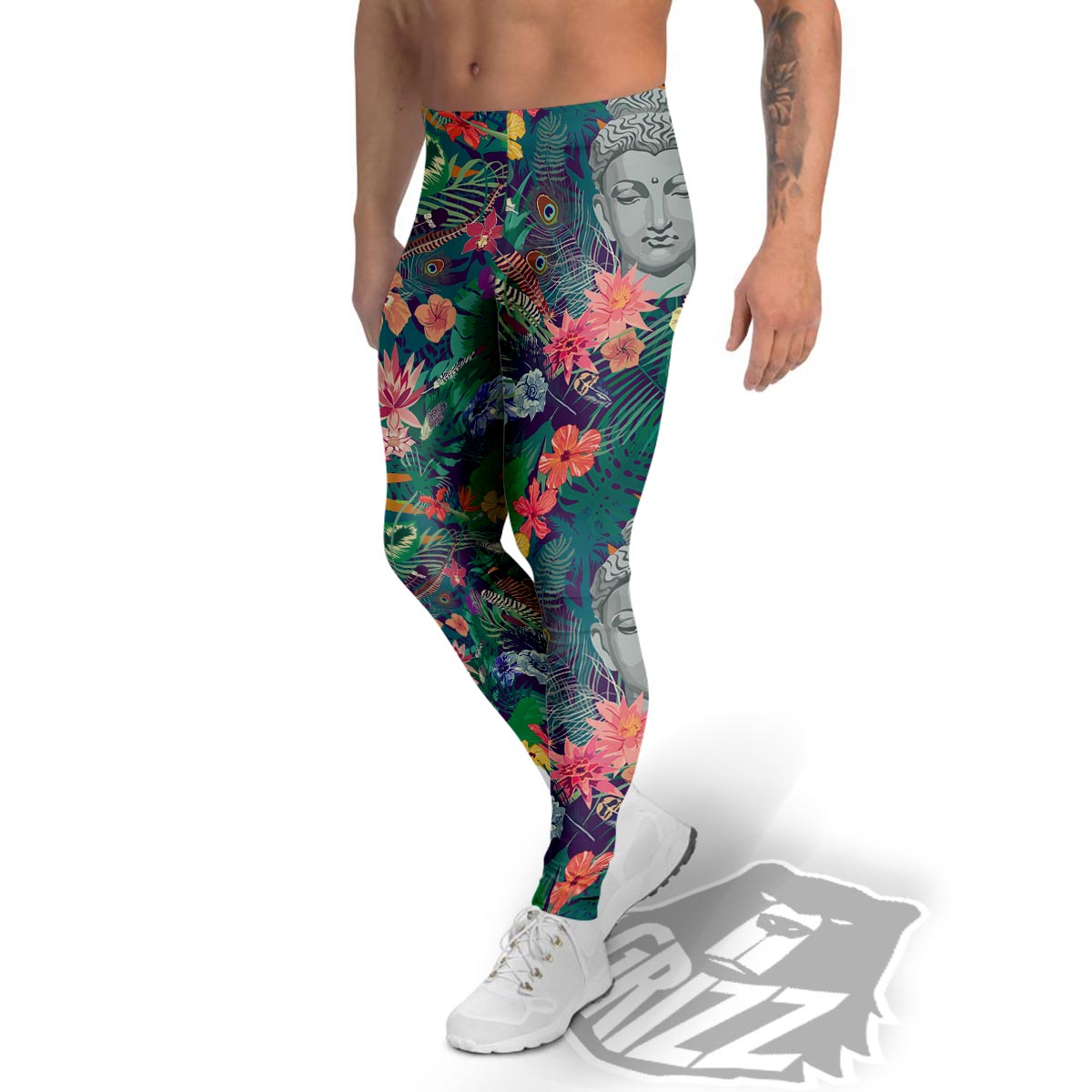 Buddha Tropical Print Pattern Men's Leggings-grizzshop