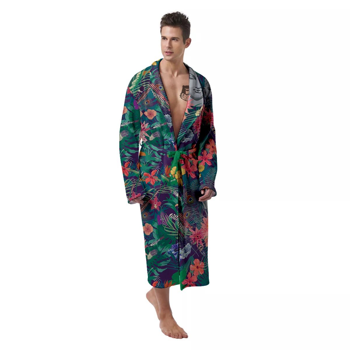 Buddha Tropical Print Pattern Men's Robe-grizzshop